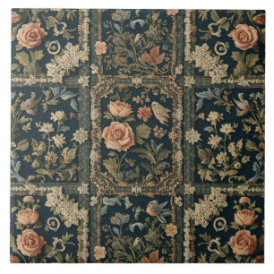 Elegant Vintage Nouveau Floral Birds Tile