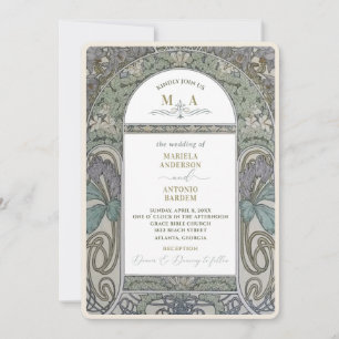 Elegant Vintage Nouveau Watercolor WeddiInvitation Invitation