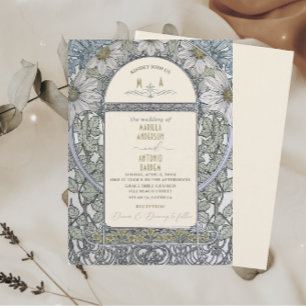 Elegant Vintage Nouveau Watercolor Wedding Flowers Invitation