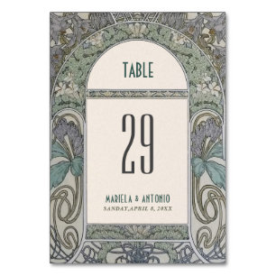Elegant vintage nouveau watercolor wedding table number