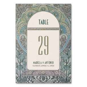 Elegant vintage nouveau watercolor wedding table number