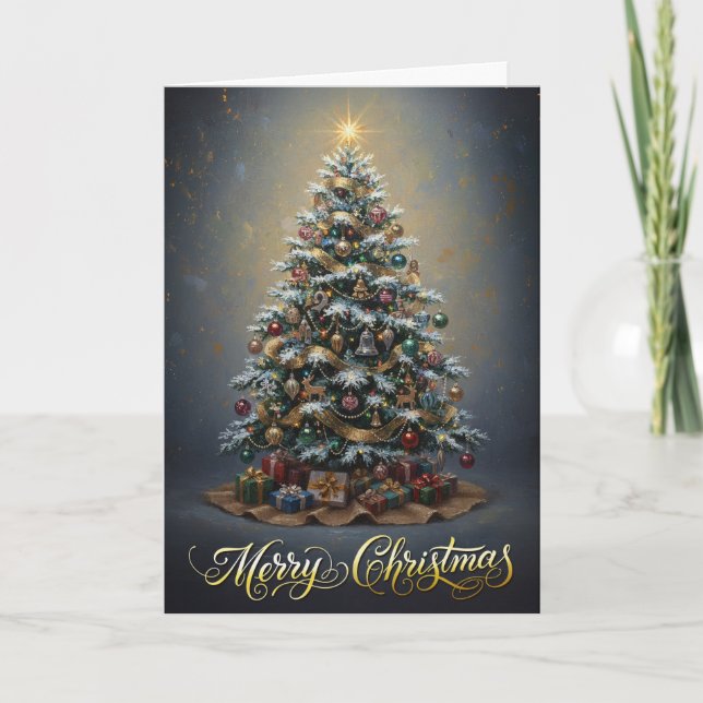 Elegant Vintage Oil Painting Christmas Tree Art Card (Front)