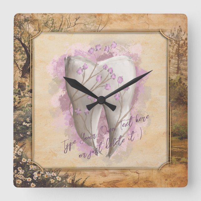 Elegant Vintage Old Fashioned Dental Gift Square Wall Clock (Front)