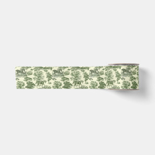 Elegant Vintage Olive Green Horse Toile Pattern Satin Ribbon