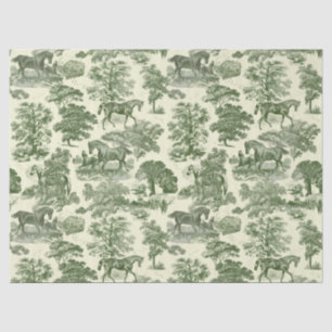 Elegant Vintage Olive Green Horse Toile Pattern Tissue Paper