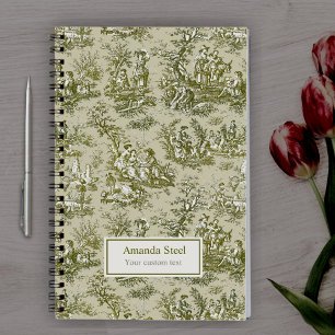 Elegant vintage olive green toile de jouy notebook