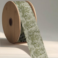 Elegant vintage olive green toile de jouy