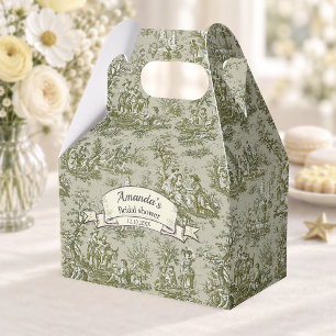 Elegant Vintage Olive Toile De Jouy Monogram Favour Box
