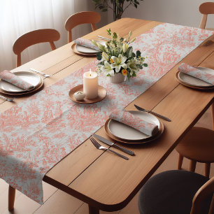 Elegant Vintage Orange French Toile de Jouy Short Table Runner