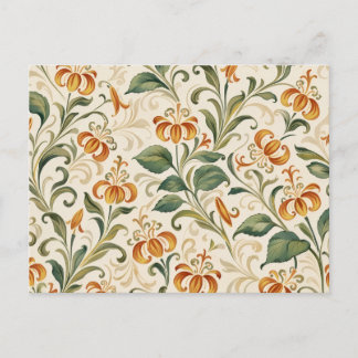 Elegant Vintage Orange Lily Floral Pattern Postcard