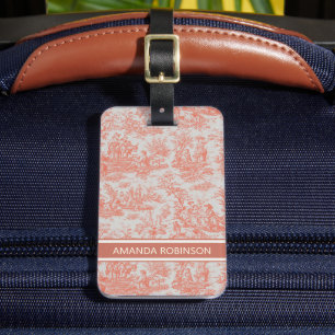 Elegant vintage orange toile de jouy luggage tag