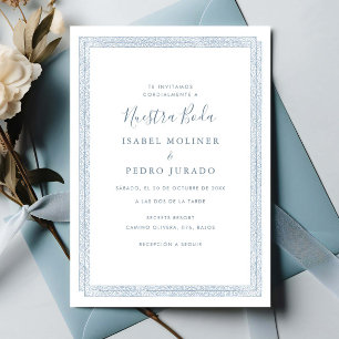 Elegant Vintage Ornament Blue Nuestra Boda Wedding Invitation
