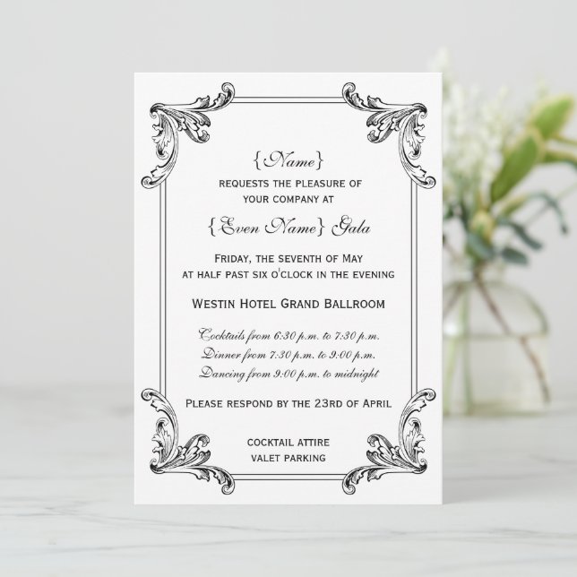 Elegant Vintage Ornament Formal Invitation (Standing Front)