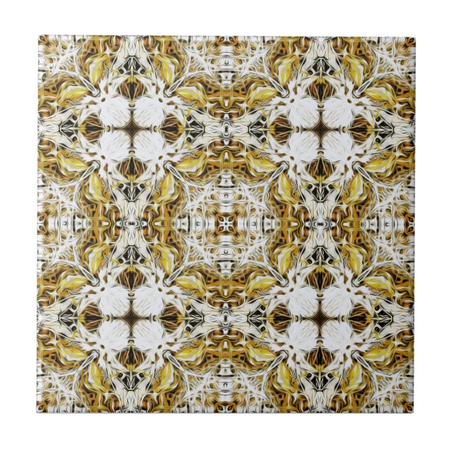 Elegant, vintage ornamental, mustard yellow, white tile (Front)