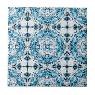 Elegant, vintage ornamental, teal, white tile