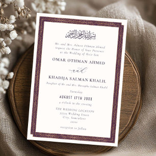 Elegant Vintage Ornate Gold Purple Islamic Wedding Invitation