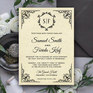 Elegant Vintage Ornate Monogram Wedding Invitation