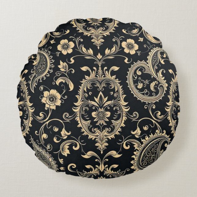 Elegant Vintage Paisley Damask Pattern Round Cushion (Front)