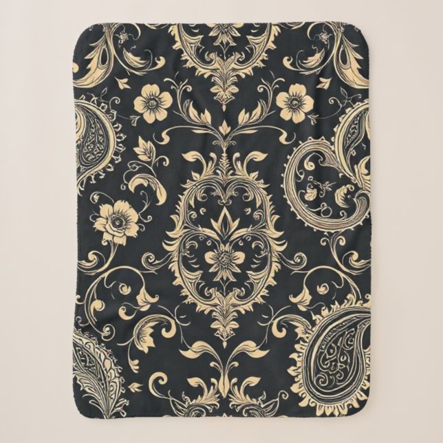 Elegant Vintage Paisley Damask Pattern Sherpa Blanket (Front)