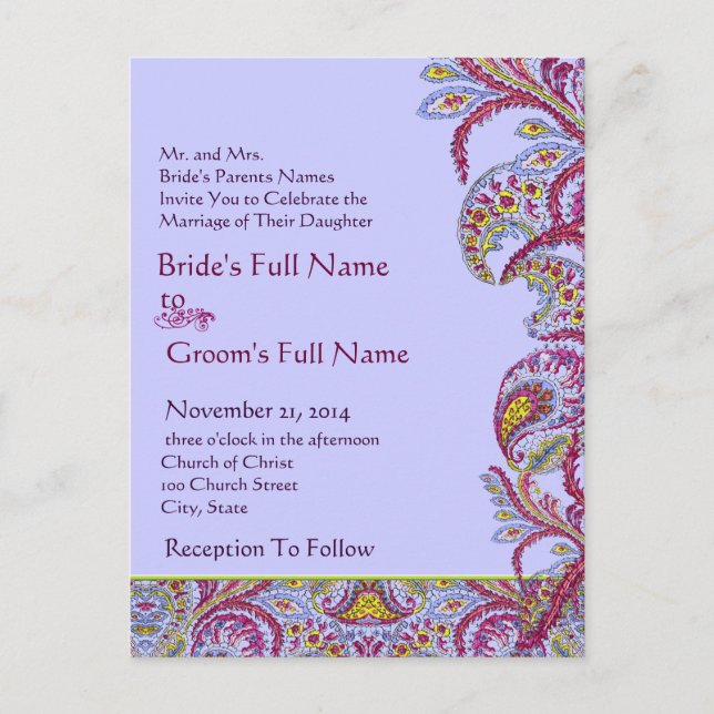 Elegant Vintage Paisley Wedding Invitation (Front)