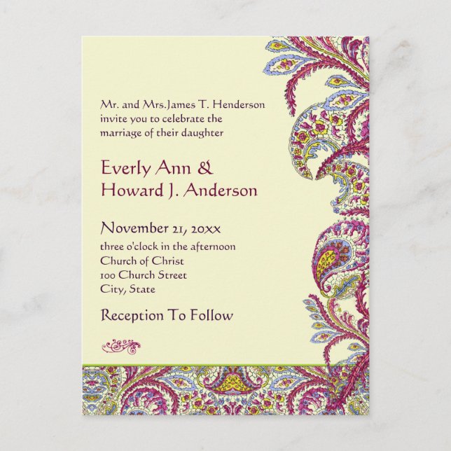 Elegant Vintage Paisley Wedding Invitation (Front)