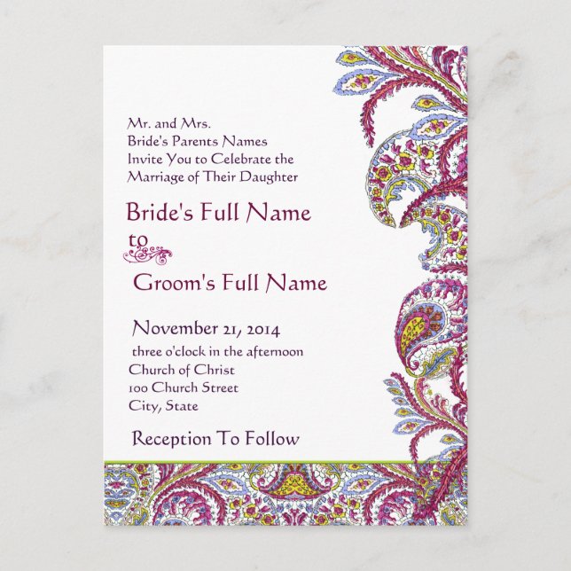 Elegant Vintage Paisley Wedding Invitation (Front)