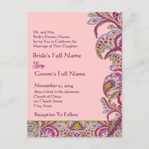 Elegant Vintage Paisley Wedding Invitation Postcard