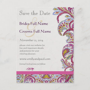 Elegant Vintage Paisley Wedding Save the Date Announcement Postcard