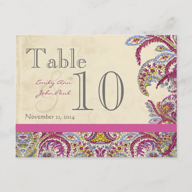Elegant Vintage Paisley Wedding Table Number Postcard (Front)