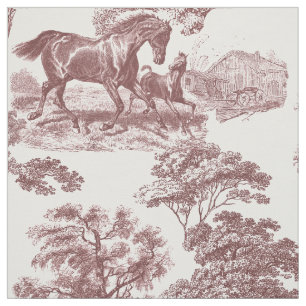 Elegant Vintage Pale Red Horse Toile Fabric