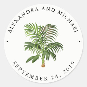 Elegant Vintage Palm Leaves Wedding Classic Round Sticker