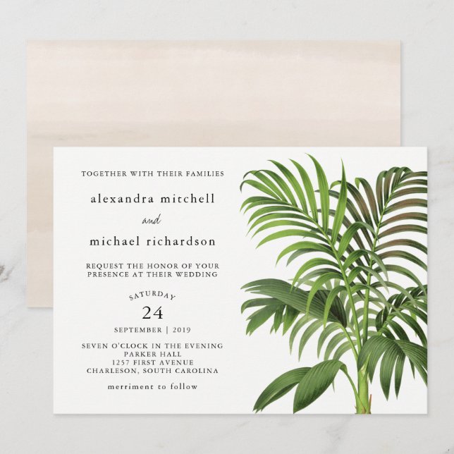 Elegant Vintage Palm Leaves | Wedding Invitation (Front/Back)