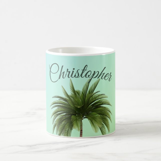 Elegant Vintage Palm Tree Green Coffee Mug (Center)