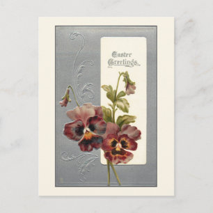 Elegant Vintage Pansies with Easter Greetings Postcard