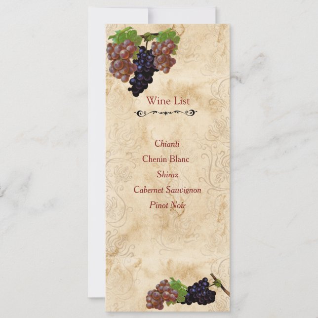 Elegant, Vintage Paper, Custom Wine List (Front)