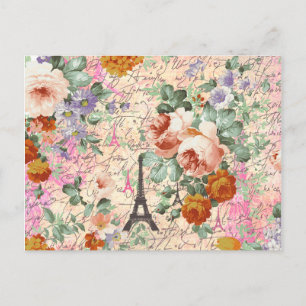 Elegant Vintage Paris Eiffel Tower Cute Roses Postcard