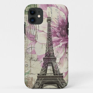 elegant vintage paris eiffel tower floral girly iPhone 11 case