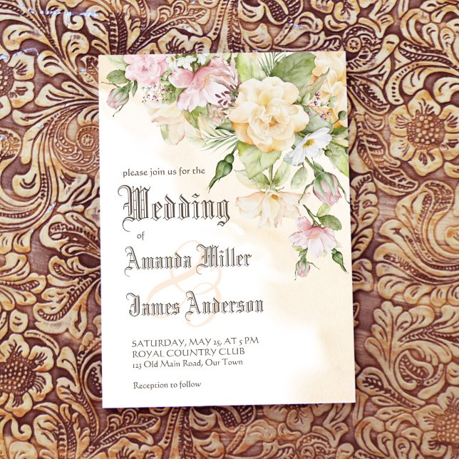 Elegant vintage pastel cream flowers wedding invitation (Creator Uploaded)