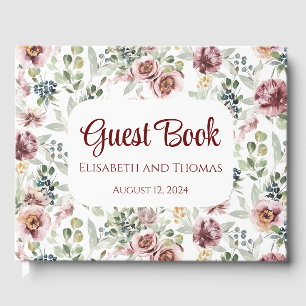Elegant vintage pastel flowers wedding guest book