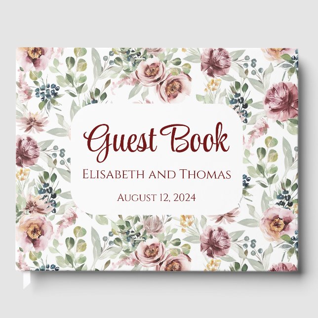 Elegant vintage pastel flowers wedding guest book (Front)