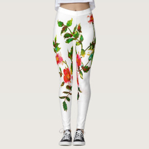 Elegant Vintage peach watercolor Roses floral Leggings