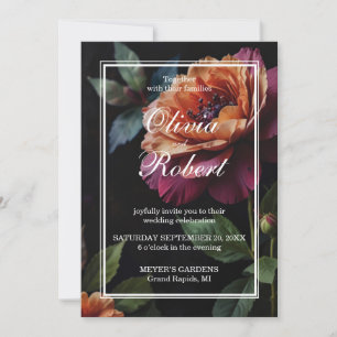 Elegant vintage peachy red floral moody boho invitation