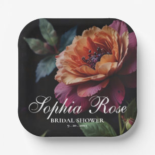 Elegant vintage peachy red floral moody boho paper plate