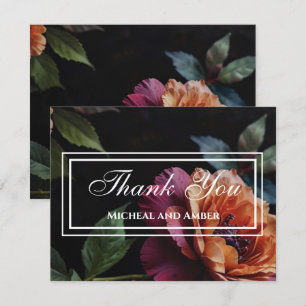 Elegant vintage peachy red floral moody boho thank you card