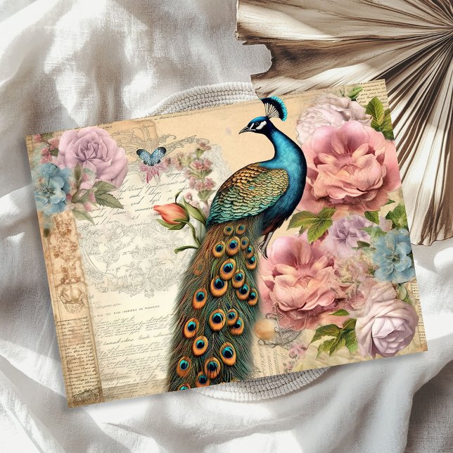 Elegant vintage peacock and blush roses tissue paper (Elegant vintage peacock and blush roses tissue paper)