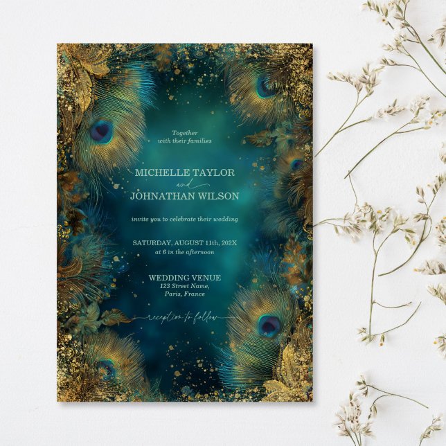 Elegant Vintage Peacock Feather Enchanted Forest Invitation (Elegant Vintage Peacock Feather Enchanted Forest Invitation)