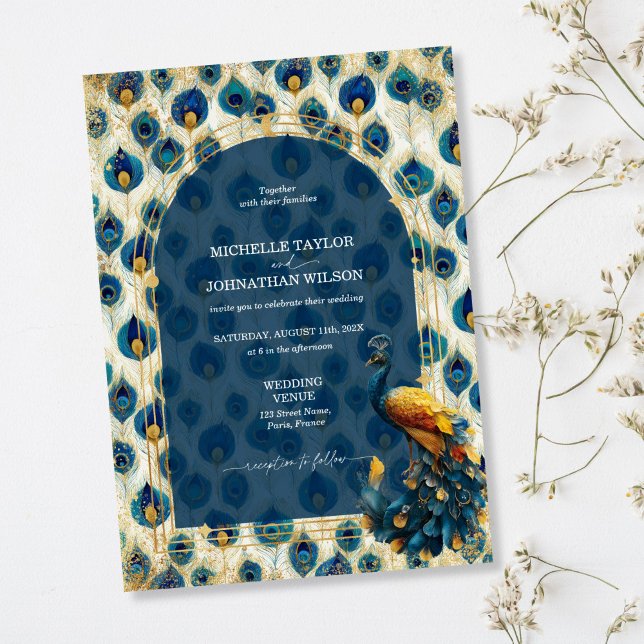 Elegant Vintage Peacock Feather Enchanted Forest Invitation (Creator Uploaded)