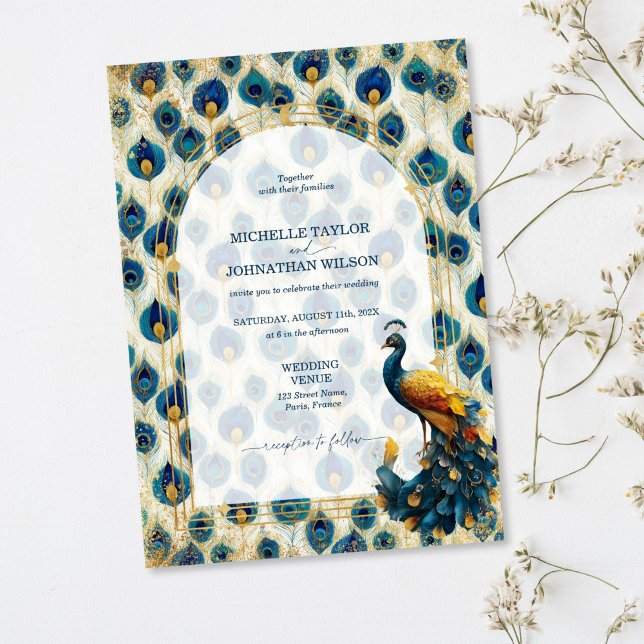 Elegant Vintage Peacock Feather Enchanted Forest Invitation (Creator Uploaded)