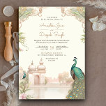 Elegant Vintage Peacock Indian Palace Wedding Invitation<br><div class="desc">Amaze your guests with this elegant wedding invite featuring a beautiful peacock and ancient palace in the background with modern typography. Simply add your event details on this easy-to-use template and adorn this card with your favourite photo to make it a one-of-a-kind invitation.</div>