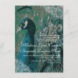 Elegant Vintage Peacock Lace Wedding Invitations